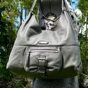 MICHAEL Michael Kors Austin Gray Pebbled Leather Hobo with Silver Hardware